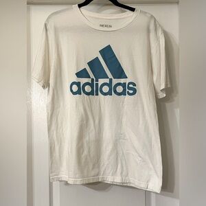 Adidas White/Teal Texture Logo Print CrewNeck SS TShirt